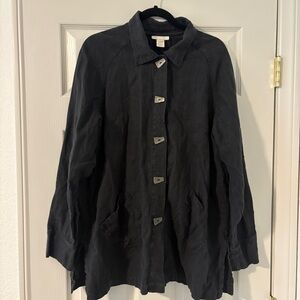 Women’s J Jill Black Linen Button Long Sleeve Shirt Jacket Collar Western Size M